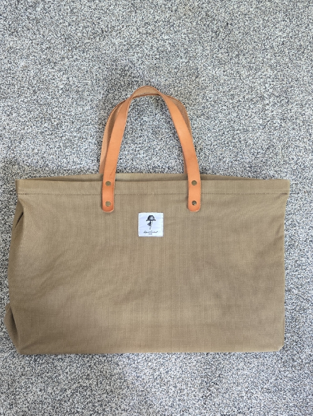 Robert Graham Olive Canvas Tote Bag Leather Handles Large